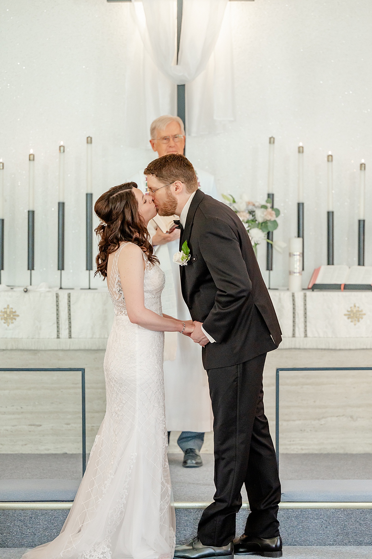 Bride and groom's first kiss.